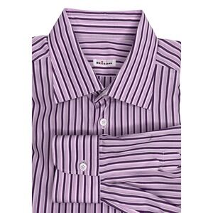 Kiton Purple Striped Long Sleeve Dress Shirt‎ 2XL Luxury Italian Made